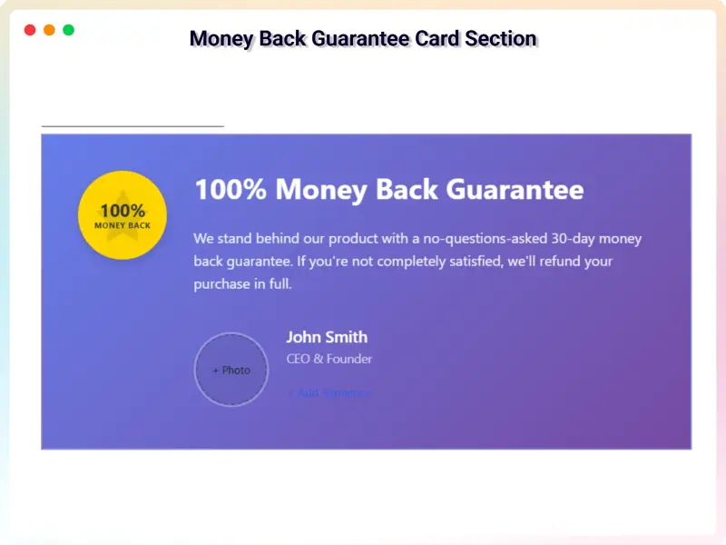 Preview of the Money Back Guarantee design