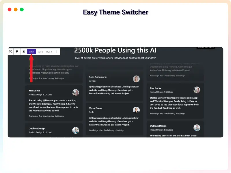 Switching between two styles of a testimonials section